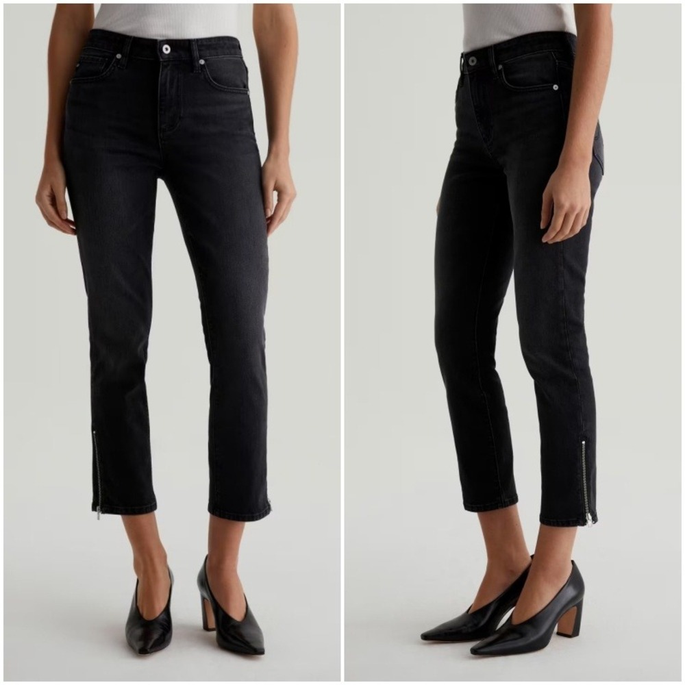 AG Jeans‎ Mari Crop Moto Slim Straight Black Zipper Ankle Elixir Womens Size 32